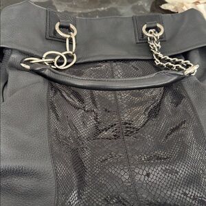 Black Tote Bag with Chain Straps